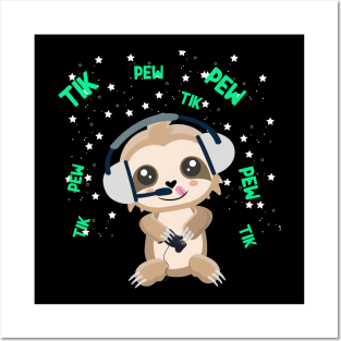 Funny cute baby sloth playing video games Posters and Art